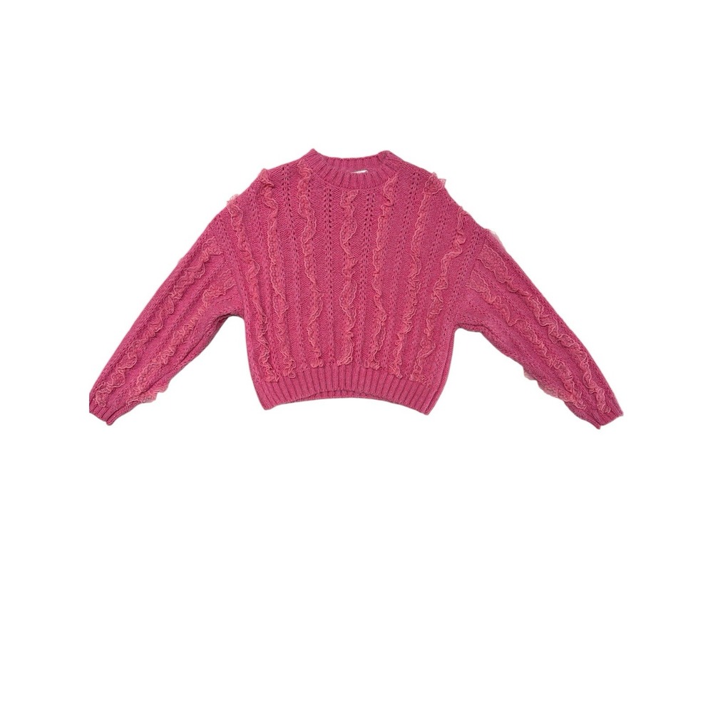 ZARA- Womens Vintage Pink Ruffle Lace Trim Knit Sweater Sz(M)